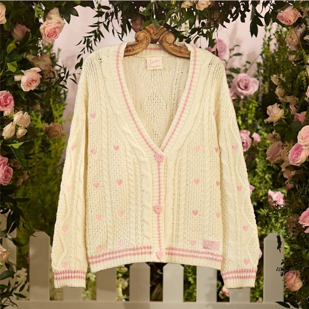 XL/2XL Taylor Swift "Lover" Cardigan Women's Pink Heart Buttons Valentines Day